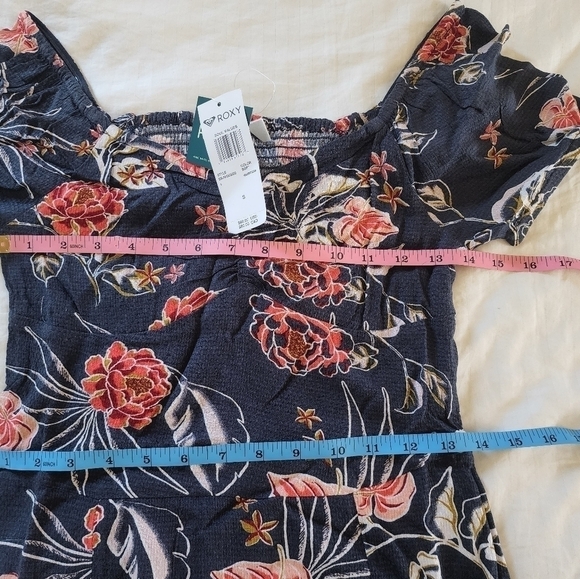 Roxy square sweetheart neckline bright floral print midi dress size Small - Picture 7 of 8